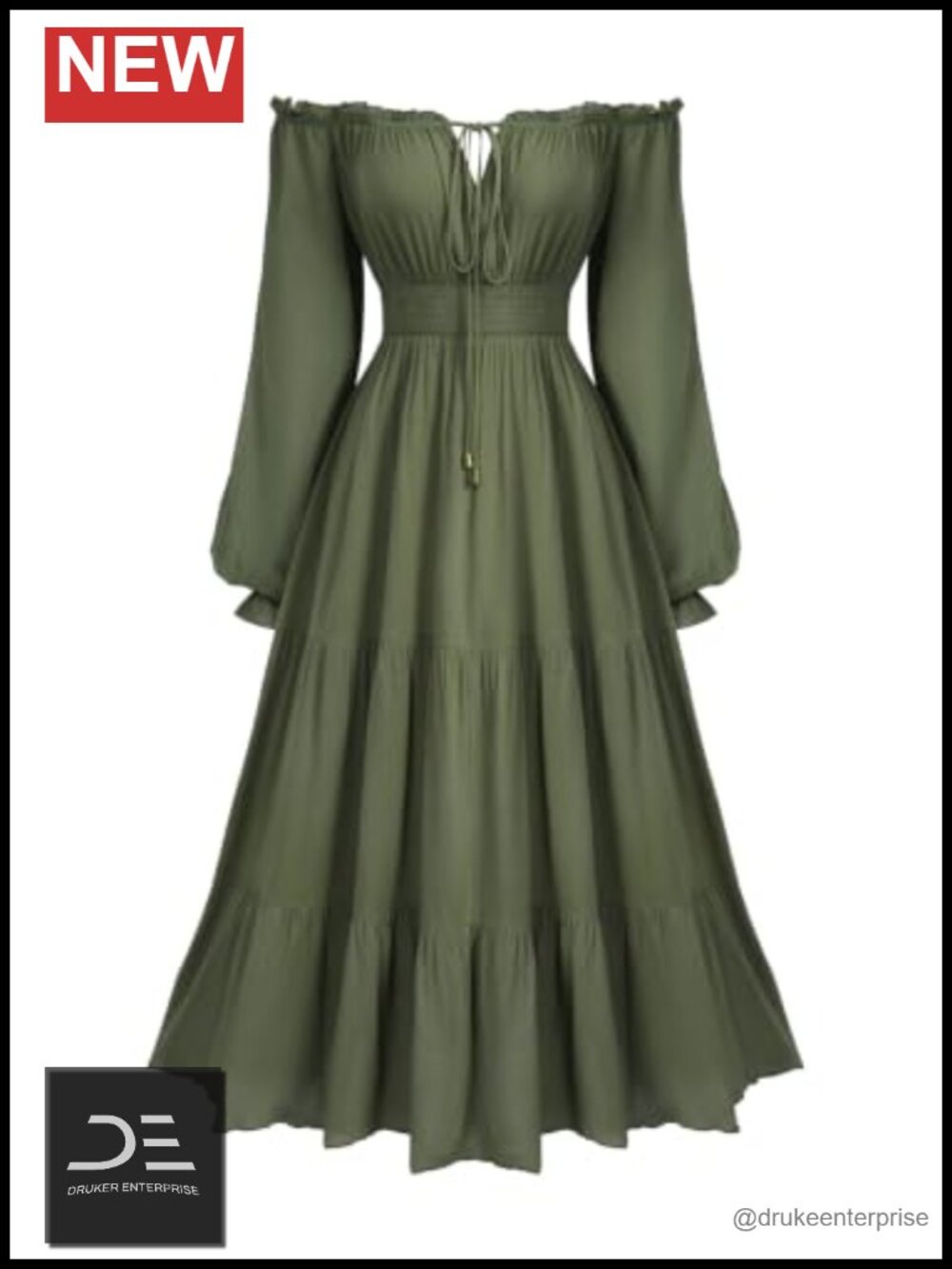 Renaissance Fairy Smocked Cottagecore Midi Dress Off Shoulder Long Sleeve